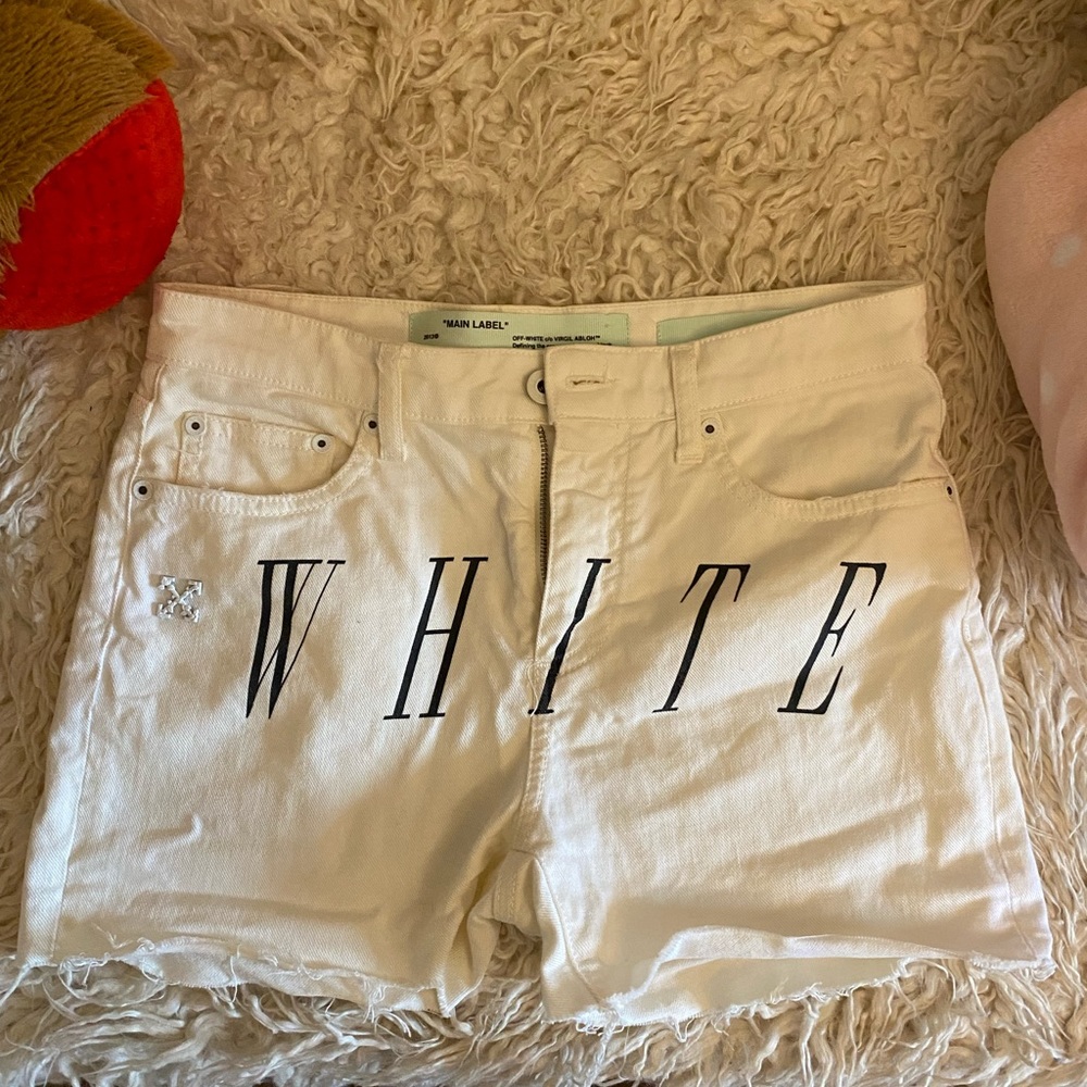 Off White Cut Off Denim Shorts